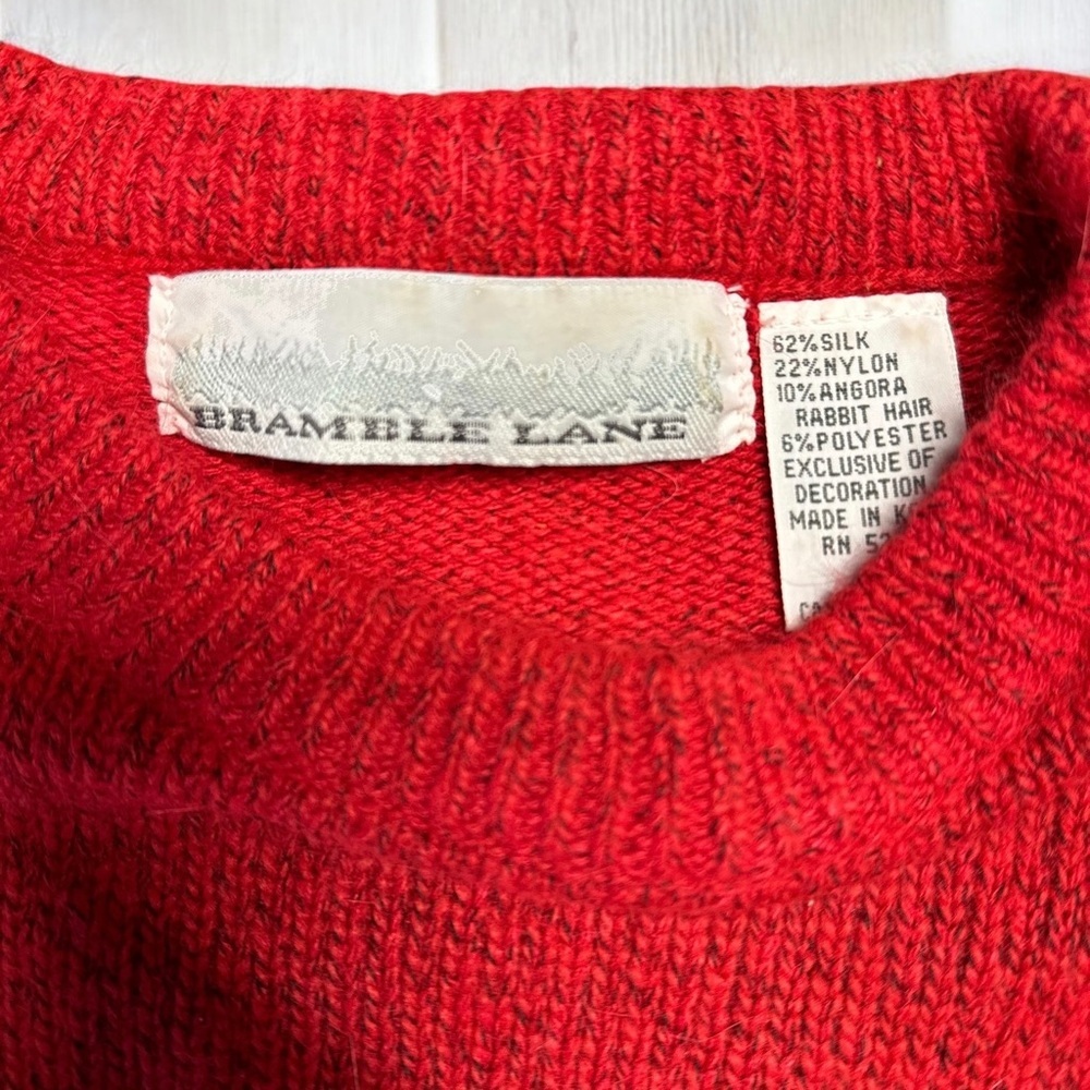 Vintage Silk Angora Rabbit Blend Women’s Red Knit Sweater Bramble Lane Size M - Picture 2 of 4